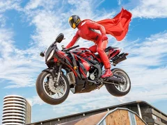 Cluiche Real Motorbike Super Hero Stunt 3D ar líne