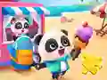 Cluiche Jigsaw Puzzle: Baby Panda Ice Cream Car ar líne