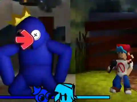 Cluiche FNF vs Rainbow Friends ar líne