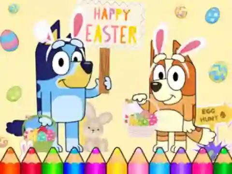 Cluiche Coloring Book: Bluey Happy Easter ar líne