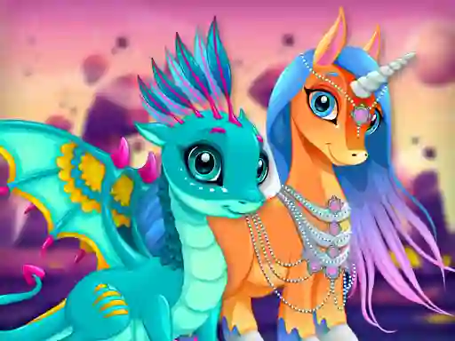 Cluiche Cute Unicorns And Dragons Puzzle ar líne