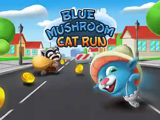 Cluiche Blue Mushroom Cat Run ar líne