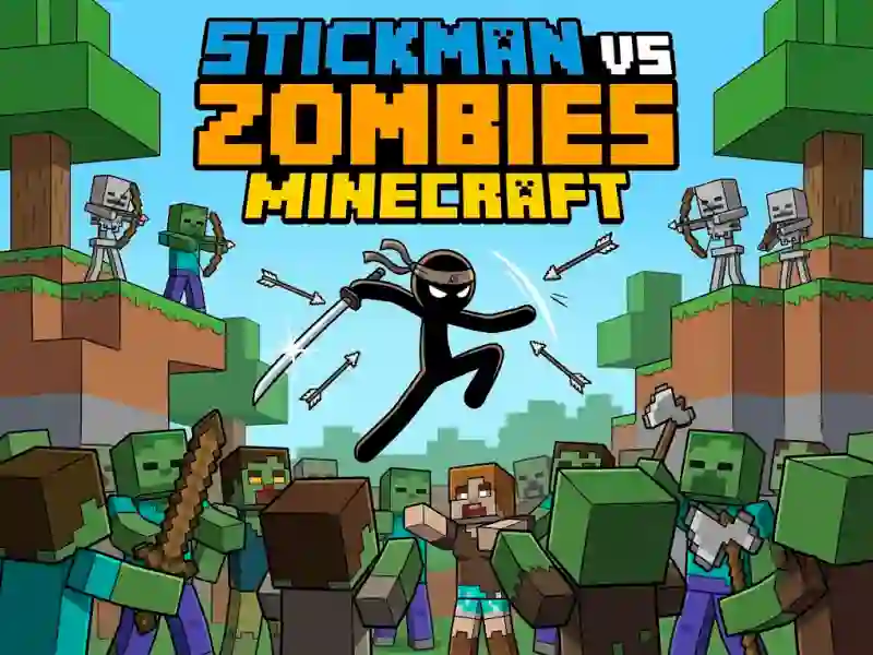 Cluiche Stickman vs Zombies Minecraft ar líne