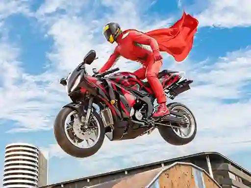Cluiche Real Motorbike Super Hero Stunt 3D ar líne