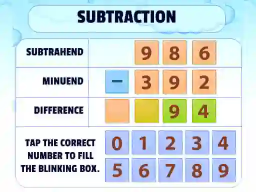 Cluiche Subtraction Practice ar líne