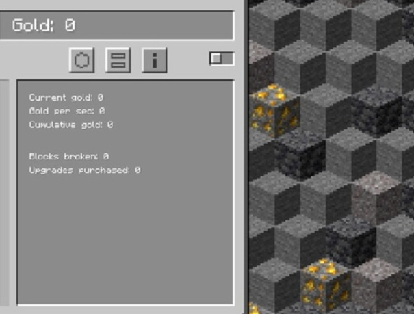 Cluiche Cluiche minecraft clicker óir  ar líne