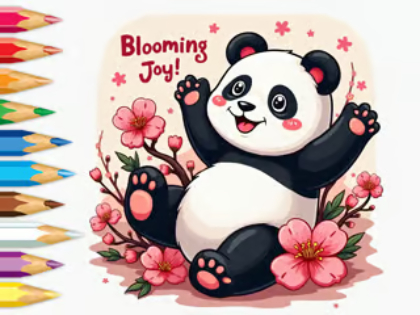 Cluiche Leabhar Dathúcháin: Little Panda Cherry Blossoms  ar líne