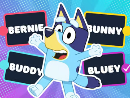 Cluiche Tráth na gCeist do Pháistí: Bluey Super Fan Tráth na gCeist  ar líne