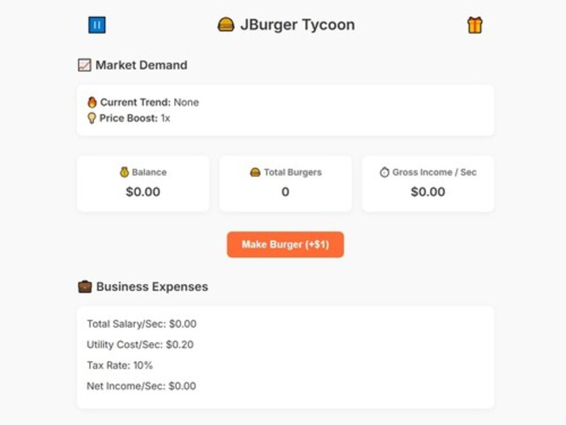 Cluiche Jburger tycoon ar líne